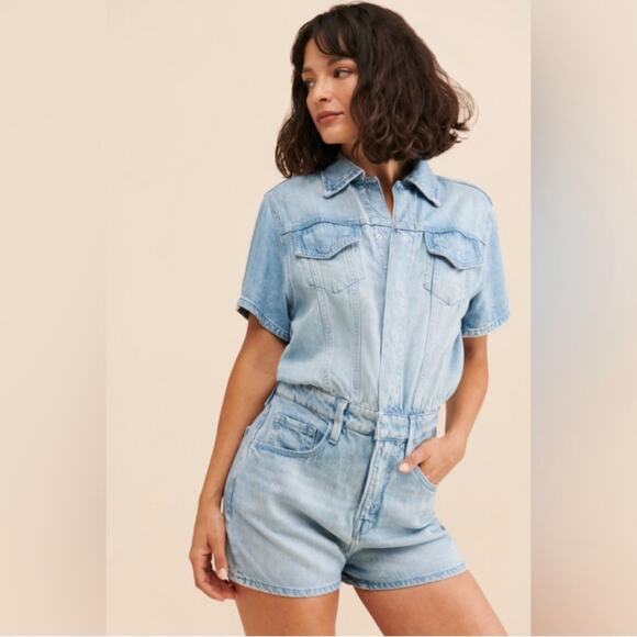 Good American | Weightless Short Jumpsuit Denim Romper Indigo Blue Medium - Picture 1 of 11